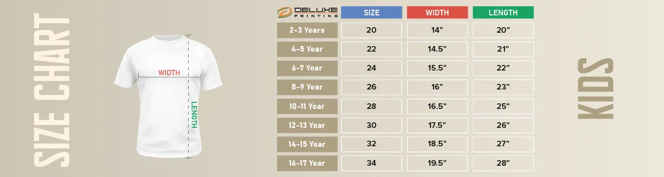 Kids Jersey Sizes in Lahore
