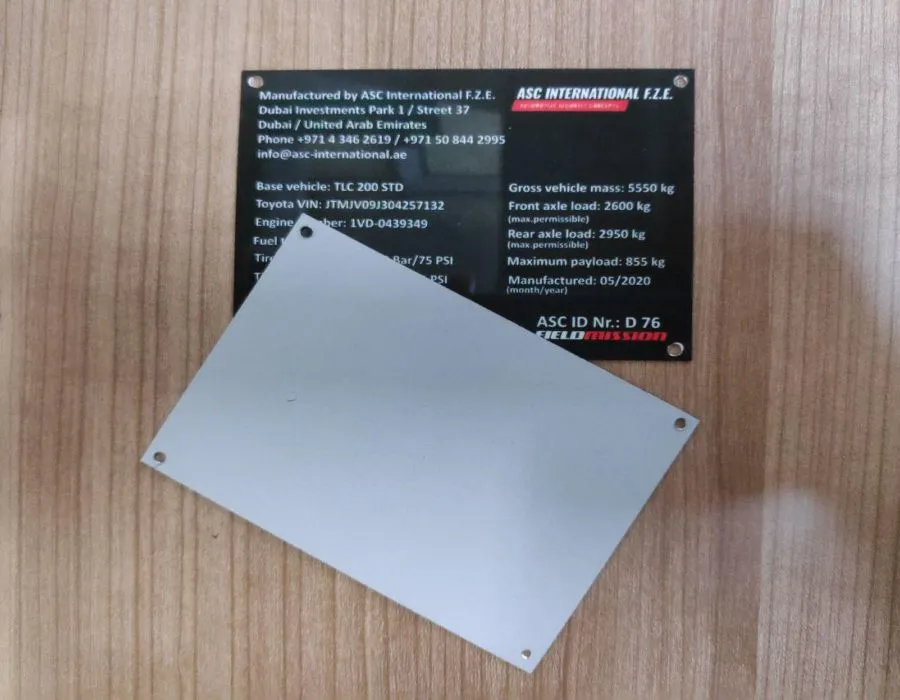 Aluminum Label with heat Transfer Printing Lahore