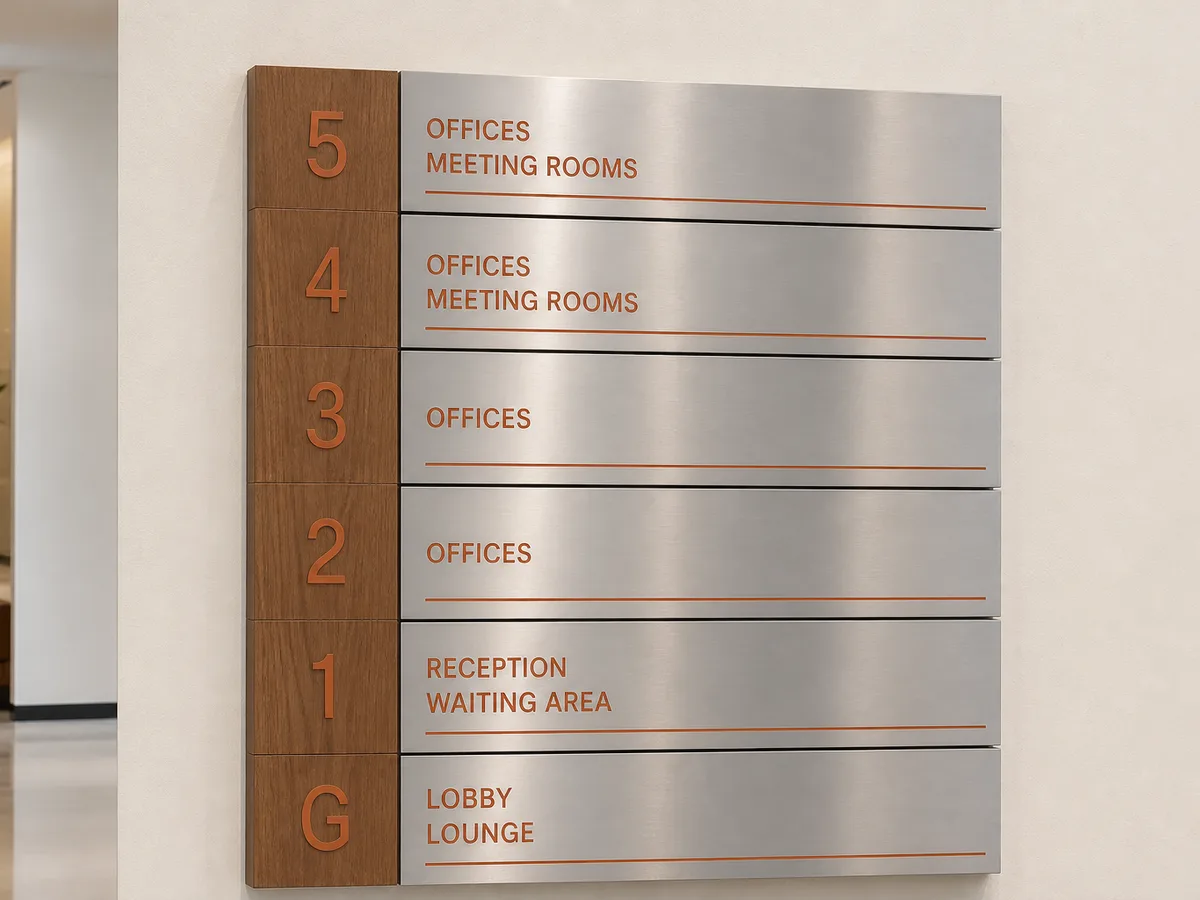 SS + Wooden + Acrylic with Vinyl Cut letters Signage Lahore